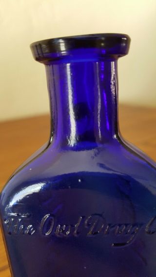 The Owl Drug Co.  Cobalt Blue Poison 4 1/2 Inches Near 8