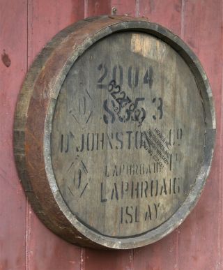 Laphroaig Islay Quarter Cask Whisky Barrel Lid End 17 " Wide Braced Ready To Hang