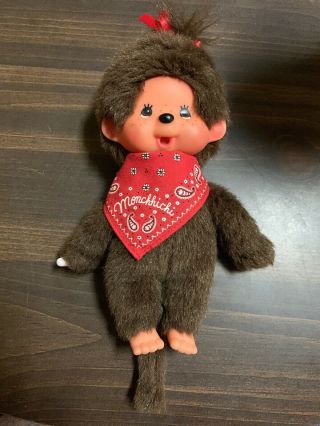 Vintage Sekiguchi Monchichi Monkey Doll Girl With Red Bandanna Retro Stuffed
