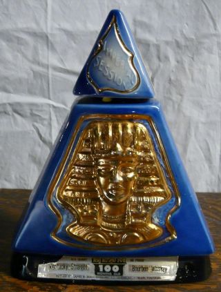 King Tut Egyptian Pyramid Jim Beam Whiskey Bottle Vintage 1970 Ceramic