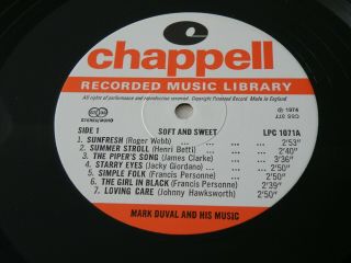 MARK DUVAL ' SOFT AND SWEET ' LP UK CHAPPELL 1974 LIBRARY MUSIC ROGER WEBB 3