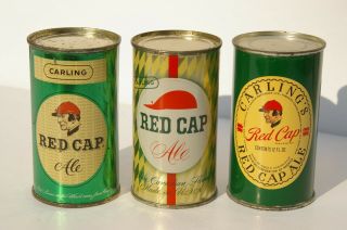3 Different Red Cap Flat Top Beer Cans Indoor Cleveland Ohio Natick,  Mass