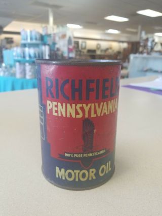 Old Vintage Richfield 100 Pure Pennsylvania Motor Oil 1 Qt Can