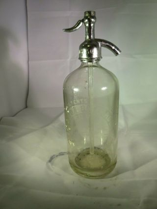 Rare Silver Fox Etched Beverages Seltzer Bottle Clear Glass Vintage Antique