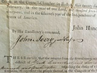 1791 John Hancock,  Congress broadside document,  DOI signer,  signed by Avery 4