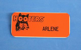 Hooters Restaurant " Arlene " Orange Girl Name Tag / Pin - Waitress Pin