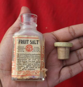 Rare Eno " Fruit Salt " Vintage Medicinal Bottle With Label,  England