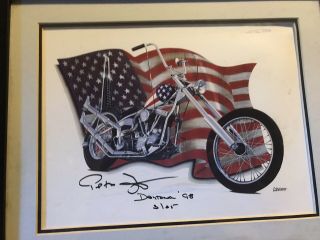 Peter Fonda Signed & Framed Easy Rider Motorcycle Art Print Cleworth Rare