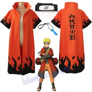 Cosplay Anime Naruto Uzumaki 6th Hokage Halloween Overcoat Cloak Headband