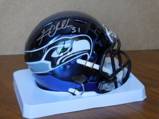 Seattle Seahawks Kam Chancellor Autographed Blue Chrome Blaze Mini Helmet
