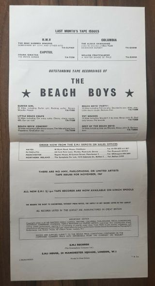 The Beach Boys - Special Rush Release & Rush Rush Flyers,  Mono Tracks Flyer 3