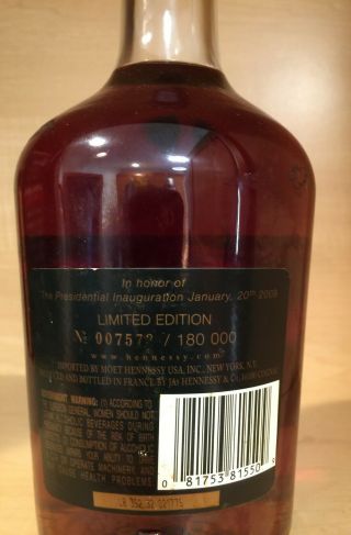 Barack Obama Hennessy ' 44 ' Presidential Inauguration Limited Edition Bottle 3