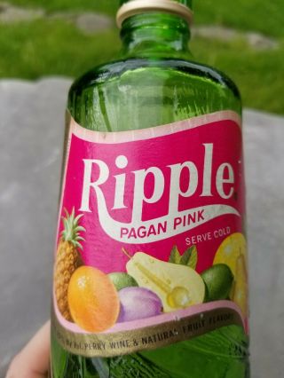 Vintage Ripple Pear Wine Bottle,  " Pagan Pink ",  Perry Wine,  Label & Cap