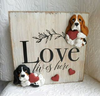 Basset Hound Love Lives Here Sculpture Home Decor Clay By Raquel At Thewrc Ooak