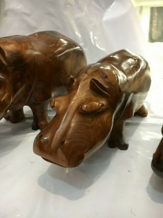 Hand Carved Large Solid Wooden Figure Hippopotamus Statue Hippo Art
