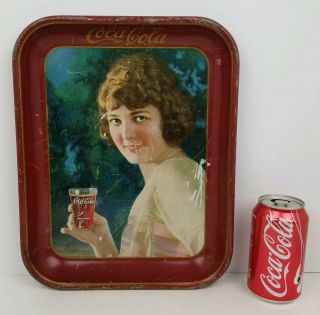 Antique Coca Cola Smiling Girl Metal Tin Lithographed Coke Serving Tray 1924 HTF 3