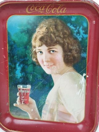 Antique Coca Cola Smiling Girl Metal Tin Lithographed Coke Serving Tray 1924 HTF 5