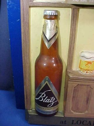 1968 BLATZ BEER Plastic Molded ADVERTISING SIGN w WALL CALENDAR Bartender Bottle 4