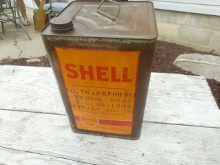 Vintage 5 Gallon Shell Gas Station Motor Oil Tin Advertising Can Container
