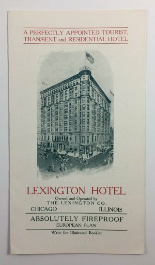 Lexington Hotel Antique Illustrated Advertising Brochure Chicago Illinois