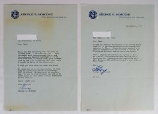 2 Signed George Moscone Letters San Francisco Mayor Harvey Milk Murder Autograph