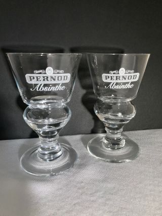A Pair Traditional Uncut Absinthe Drink Glasses Etched Pernod