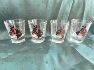 Set Of 4 Libbey Shot Glasses Horse Jockey Barware Vintage Retro Mcm Bar Derby