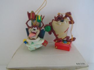2 Warner Bros Looney Tunes Tasmanian Devil Christmas Ornaments