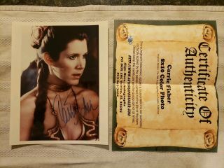Carrie Fisher Sighed Star Wars Slave Girl 8x10 W/ Letter Of Authentication