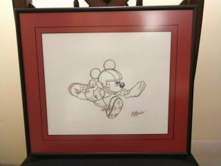 Mickey Mouse Football Framed Pencil Sketch Art Drawing By Disney Gene Gonda Seal