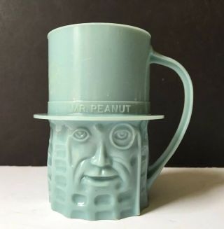 Vintage 1960s Planters Mr.  Peanut Plastic Cup Mug Light Blue