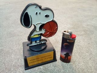 Vtg.  Aviva Peanuts Snoopy Award Trophy Worlds Greatest Basketball Hand Painted