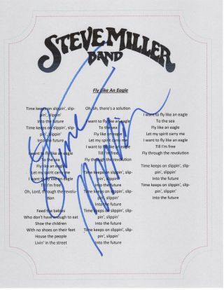 Steve Miller Band Fly Like An Eagle Lyric Sheet Signed By Steve Miller