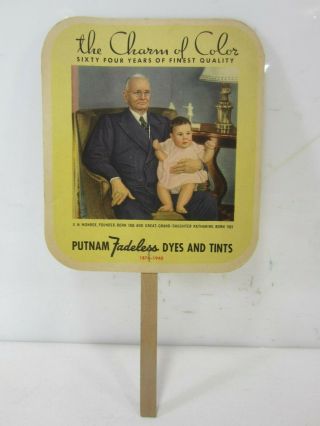 Vintage 1940 Putnam Fadeless Dyes Advertising Fan - Wilch Market Jenera Ohio