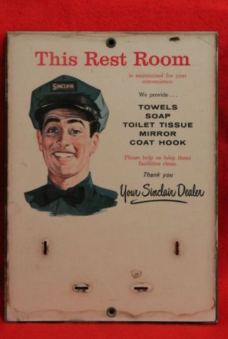 Vintage Sinclair Rest Rooms Towels Soap Mirror Coat Hook Sign