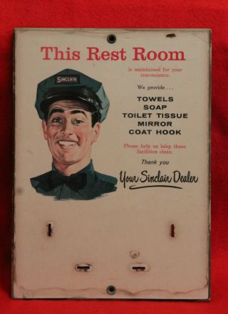 Vintage Sinclair Rest Rooms Towels Soap Mirror Coat Hook Sign 2