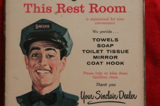 Vintage Sinclair Rest Rooms Towels Soap Mirror Coat Hook Sign 3