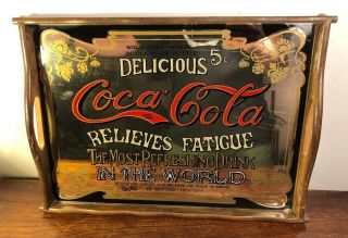 Delicious Coca Cola Relieves Fatigue Mirror Tray Sign 5 Cents