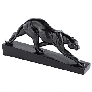 Art Deco African Wildlife Jungle Stalking Black Panther Sculpture Ebony Statue