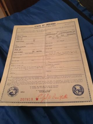 1965 Chevy Chevrolet Truck Title Historical Document Indiana