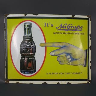 Rare Vintage Nugrape Nu Grape Soda Pop Bottle Porcelain Metal Sign