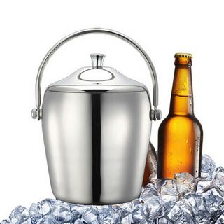 Large 1.  2l Insulated Double Walled Stainless Steel Ice Bucket With Lid Portable