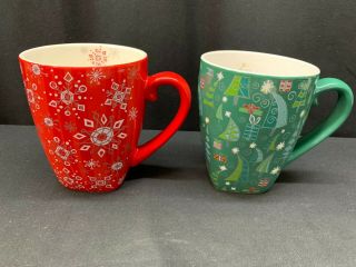 Set Of 2 Starbucks 18 Oz Barista Mugs 2003 Christmas (1) Red (1) Green