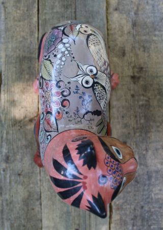 Tonalá Pottery Cat w/ Horned & Snowy Owls Hand Painted Mexican Folk Art Handmade 5