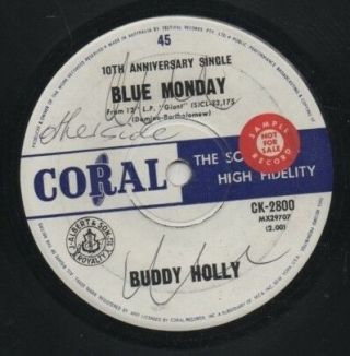 Buddy Holly Rare 1969 Aust Promo Only 7 " Oop Anniversary Single " Blue Monday "