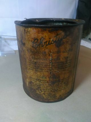 Vintage Christy ' s 1 gallon Oyster can Crisfield Maryland Oysters Tin 3