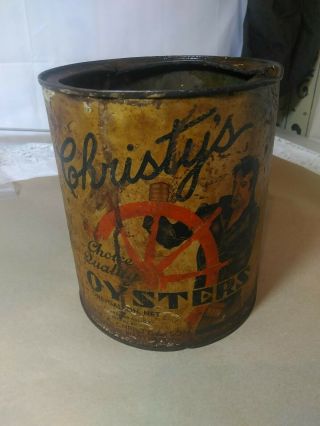 Vintage Christy ' s 1 gallon Oyster can Crisfield Maryland Oysters Tin 5