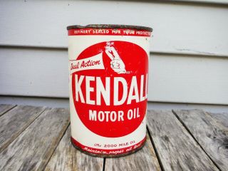 Vintage 1 Quart Kendall Dual Action Motor Oil Can Full Metal Quart Nr