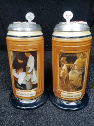 Beer Stein Anheuser - Busch Four Freedoms Series Flag Set Of 2 Collectible