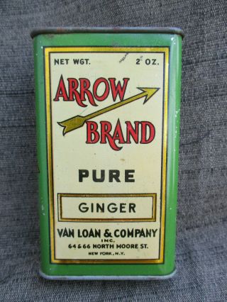 Old Vintage Arrow Brand Ginger Spice Tin Can Van Loan & Company N.  Y.